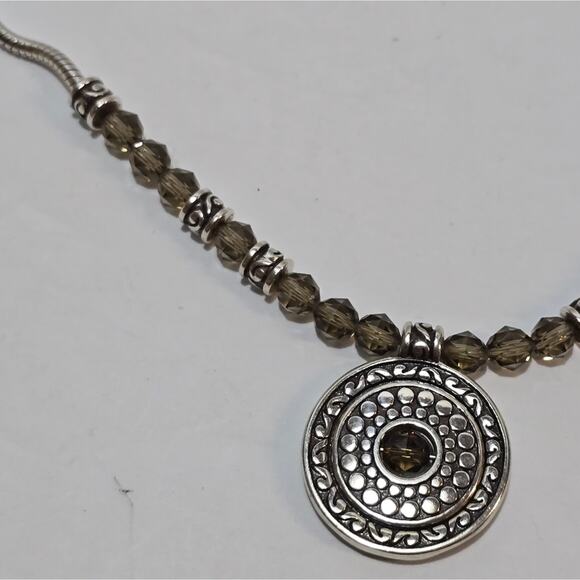 Brighton Crystal Beaded Round Pendant Silver Plated Necklace - Picture 5 of 6